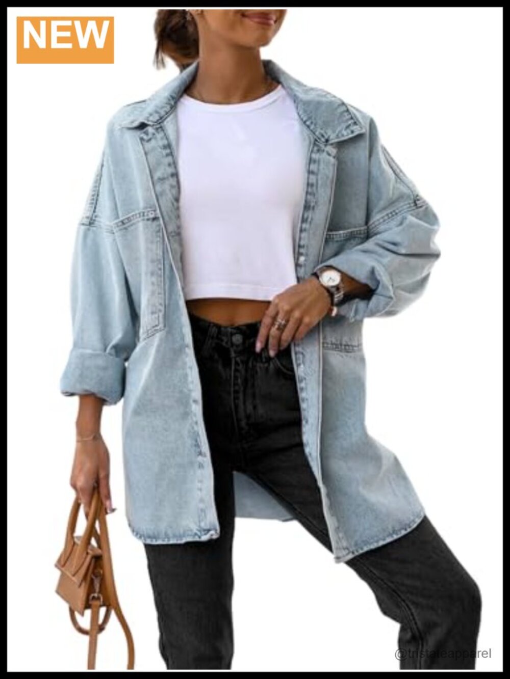 Oversized Denim Button Down Long Sleeve Jacket Relaxed Fit Jean Coat
